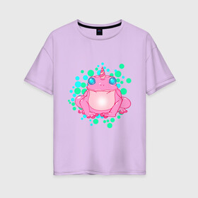 Женская футболка хлопок Oversize с принтом Гипножаба , 100% хлопок | свободный крой, круглый ворот, спущенный рукав, длина до линии бедер
 | frog | toad | unicorn | гипноз | единорог | лягушка | няшка | пузыри