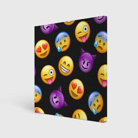 Холст квадратный с принтом Emoji , 100% ПВХ |  | school | пенал | прикольный пенал | смайлы | школа | школьный пенал | эмодзи