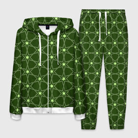 Мужской костюм 3D с принтом Зеленые звёзды , 100% полиэстер | Манжеты и пояс оформлены тканевой резинкой, двухслойный капюшон со шнурком для регулировки, карманы спереди | вертикальный рисунок | звёзды | зеленый | отражение | темный