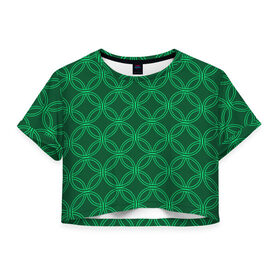 Женская футболка Crop-top 3D с принтом Зелёный узор , 100% полиэстер | круглая горловина, длина футболки до линии талии, рукава с отворотами | геометрические фигуры | зеленый | круг | ромб | светлый | темный | узор