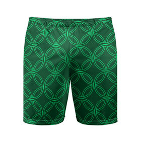 Мужские шорты спортивные с принтом Зелёный узор ,  |  | Тематика изображения на принте: геометрические фигуры | зеленый | круг | ромб | светлый | темный | узор