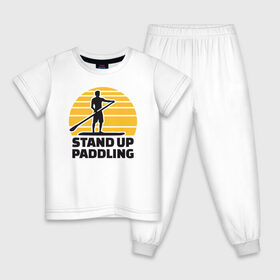 Детская пижама хлопок с принтом Stand up paddling , 100% хлопок |  брюки и футболка прямого кроя, без карманов, на брюках мягкая резинка на поясе и по низу штанин
 | serfing | sup serfing | sup серфинг | сап серфинг | серфинг