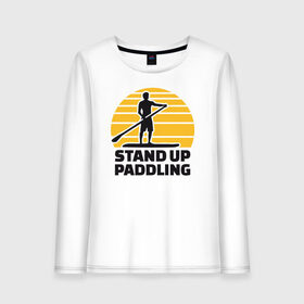 Женский лонгслив хлопок с принтом Stand up paddling , 100% хлопок |  | Тематика изображения на принте: serfing | sup serfing | sup серфинг | сап серфинг | серфинг