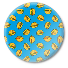 Значок с принтом БУРГЕРЫ ,  металл | круглая форма, металлическая застежка в виде булавки | food | pattern | бургеры | еда | паттерн