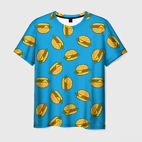 Мужская футболка 3D с принтом БУРГЕРЫ , 100% полиэфир | прямой крой, круглый вырез горловины, длина до линии бедер | food | pattern | бургеры | еда | паттерн