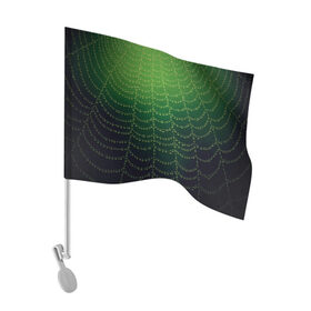 Флаг для автомобиля с принтом Паутина в лесу , 100% полиэстер | Размер: 30*21 см | бусины | зеленый | капли | капли воды | лестница | паутина | раса