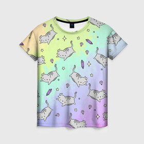 Женская футболка 3D с принтом КАВАЙНЫЕ КОТИКИ , 100% полиэфир ( синтетическое хлопкоподобное полотно) | прямой крой, круглый вырез горловины, длина до линии бедер | animal | cat | cute | pet | аниме | животное | кавай | киса | кот | котэ | милое