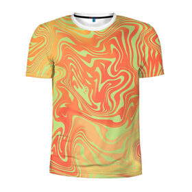 Мужская футболка 3D спортивная с принтом Цветные разводы. , 100% полиэстер с улучшенными характеристиками | приталенный силуэт, круглая горловина, широкие плечи, сужается к линии бедра | Тематика изображения на принте: абстракция | волны | желтый | кляксы | оранжевый | пятна | салатовый | цветные разводы