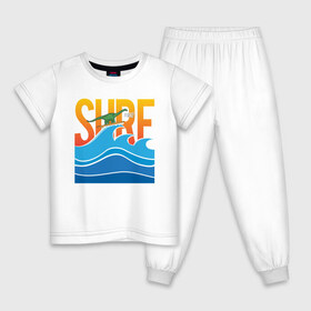 Детская пижама хлопок с принтом SURF DINO , 100% хлопок |  брюки и футболка прямого кроя, без карманов, на брюках мягкая резинка на поясе и по низу штанин
 | dino | summer | surf | волны | дино | динозавр | лето | море | серфинг