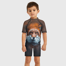 Детский купальный костюм 3D с принтом Лиса , Полиэстер 85%, Спандекс 15% | застежка на молнии на спине | волк | енот | енотик | зверь | зоопарк | колобок | лес | лис | лиса | лисёнок | лисица | лисы | мультик | пёс | писец | сибирь | сказка | собака | тайга