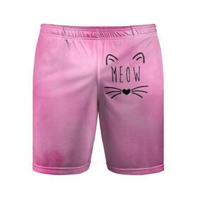Мужские шорты спортивные с принтом MEOW ,  |  | Тематика изображения на принте: animal | cat | cute | pet | животное | кавай | киса | кот | котэ | милое