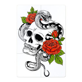 Магнитный плакат 2Х3 с принтом Череп, розы и змея , Полимерный материал с магнитным слоем | 6 деталей размером 9*9 см | rose | skull | snake | змей | змейка | змея | роза | розочка | розы | цветы | череп | черепок | черепушка