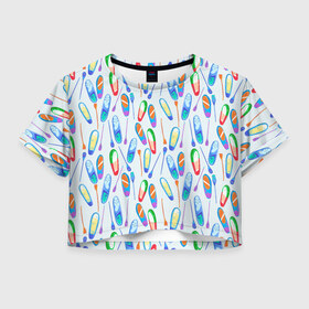 Женская футболка Crop-top 3D с принтом доски для серфинга , 100% полиэстер | круглая горловина, длина футболки до линии талии, рукава с отворотами | serfing | sup boarding | sup serfing | sup серфинг | сап серфинг | серфинг