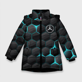 Зимняя куртка для девочек 3D с принтом Mercedes-Benz , ткань верха — 100% полиэстер; подклад — 100% полиэстер, утеплитель — 100% полиэстер. | длина ниже бедра, удлиненная спинка, воротник стойка и отстегивающийся капюшон. Есть боковые карманы с листочкой на кнопках, утяжки по низу изделия и внутренний карман на молнии. 

Предусмотрены светоотражающий принт на спинке, радужный светоотражающий элемент на пуллере молнии и на резинке для утяжки. | cell | germany | mercedes benz | pattern | prestige | германия | мерседес | престиж | соты | узор