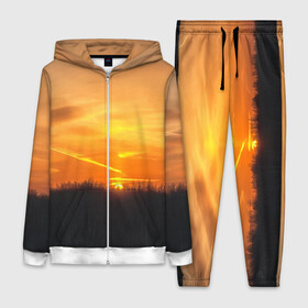 Женский костюм 3D с принтом Закат ,  |  | закат | лес | небо | оранжевый | природа | солнце | черный и оранжевый