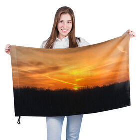 Флаг 3D с принтом Закат , 100% полиэстер | плотность ткани — 95 г/м2, размер — 67 х 109 см. Принт наносится с одной стороны | закат | лес | небо | оранжевый | природа | солнце | черный и оранжевый