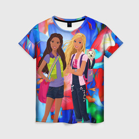 Женская футболка 3D с принтом Две подружки , 100% полиэфир ( синтетическое хлопкоподобное полотно) | прямой крой, круглый вырез горловины, длина до линии бедер | девочкам | девушкам | друзья | лучшей подруге | подруги