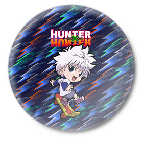 Значок с принтом Киллуа Hunter x Hunter ,  металл | круглая форма, металлическая застежка в виде булавки | anime | hunter | hunter x hunter | killua | zoldyck | аниме | зодиак | охотник | охотники