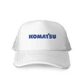 Кепка тракер с сеткой с принтом Komatsu , трикотажное полотно; задняя часть — сетка | длинный козырек, универсальный размер, пластиковая застежка | komatsu | бренд
