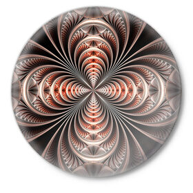 Значок с принтом Зеркальная спираль ,  металл | круглая форма, металлическая застежка в виде булавки | Тематика изображения на принте: зеркало | зеркальный рисунок | серебренный рисунок | серебро | спираль | туннель | цветок