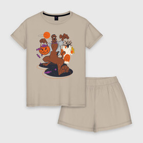 Женская пижама с шортиками хлопок с принтом Скуби-Ду Хэллоуин , 100% хлопок | футболка прямого кроя, шорты свободные с широкой мягкой резинкой | scooby doo | vdzabma | скуби ду