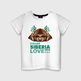 Детская футболка хлопок с принтом Из Сибири с любовью , 100% хлопок | круглый вырез горловины, полуприлегающий силуэт, длина до линии бедер | Тематика изображения на принте: bear | siberia | taiga | лес | медведь | мишка | россия | сибирь | тайга | хозяин тайги