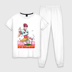 Женская пижама хлопок с принтом Хисока Hunter x Hunter , 100% хлопок | брюки и футболка прямого кроя, без карманов, на брюках мягкая резинка на поясе и по низу штанин | anime | hunter | hunter x hunter | zoldyck | аниме | зодиак | охотник | охотники | хисока