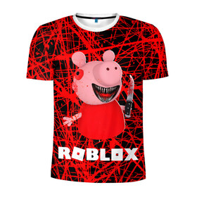 Мужская футболка 3D спортивная с принтом Roblox piggy/Свинка Пигги. , 100% полиэстер с улучшенными характеристиками | приталенный силуэт, круглая горловина, широкие плечи, сужается к линии бедра | game | gamer | logo | minecraft | piggi | roblox | simulator | игра | конструктор | лого | пигги | свинья | симулятор | строительство | фигура