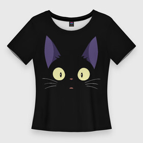 Женская футболка 3D Slim с принтом Дзи Дзи ,  |  | cat | delivery | ji | jiji | kikis | service | totoro | ведьмина | дзи | дзидзи | доставки | кики | кот | котенок | котик | кэт | миядзаки | служба | тоторо | хаяо | черный