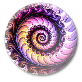 Значок с принтом Спираль улитки ,  металл | круглая форма, металлическая застежка в виде булавки | Тематика изображения на принте: волна | волны | желтый | раковина улитки | розовый | синий | спираль | улитка | фиолетовый