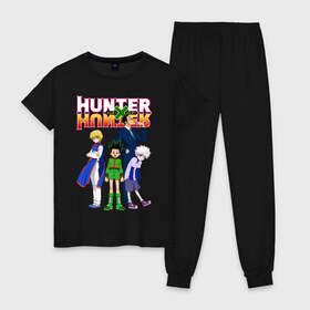 Женская пижама хлопок с принтом Hunter x Hunter , 100% хлопок | брюки и футболка прямого кроя, без карманов, на брюках мягкая резинка на поясе и по низу штанин | anime | hunter x hunter | аниме | гон фрикс | манга | охотник х охотник | хантер хантер | хантеры