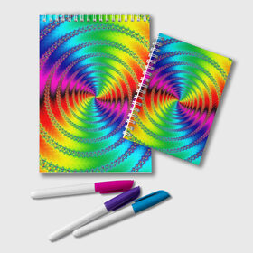 Блокнот с принтом Цветной гипноз , 100% бумага | 48 листов, плотность листов — 60 г/м2, плотность картонной обложки — 250 г/м2. Листы скреплены удобной пружинной спиралью. Цвет линий — светло-серый
 | насыщенные цвета | радуга | спираль | цвет | цвета | яркие цвета | ярко