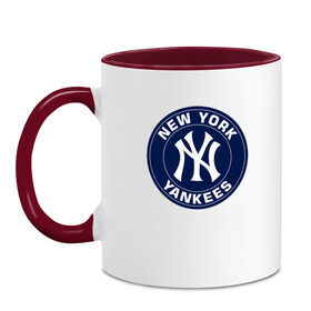 Кружка двухцветная с принтом New York Yankees , керамика | объем — 330 мл, диаметр — 80 мм. Цветная ручка и кайма сверху, в некоторых цветах — вся внутренняя часть | 