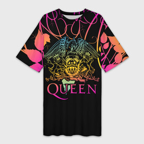 Платье-футболка 3D с принтом Queen ,  |  | Тематика изображения на принте: bohemian | brian | freddie | john | mercury | must go on | queen | rhapsody | roger | taylor | the miracle | the show | богемская | рапсодия | роджер тейлор | фредди меркьюри