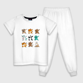 Детская пижама хлопок с принтом DAB & ANIMALS , 100% хлопок |  брюки и футболка прямого кроя, без карманов, на брюках мягкая резинка на поясе и по низу штанин
 | animals | cat | dab | dog | fox | дэб | единорог | единорог дэб | животные | инопланетянин | конь | кот дэб | кошка | ленивец | лиса | лиса дэб | лошадь | медведь | медведь дэб | панда | панда дэб | собака | собака дэб