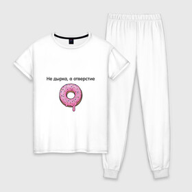 Женская пижама хлопок с принтом Пончик , 100% хлопок | брюки и футболка прямого кроя, без карманов, на брюках мягкая резинка на поясе и по низу штанин | donut | donuts | донатсы | пончик | пончики