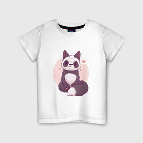 Детская футболка хлопок с принтом Лисья панда , 100% хлопок | круглый вырез горловины, полуприлегающий силуэт, длина до линии бедер | арт | белый | лиса | любовь | мило | милота | мимишка | панда | рисунок | сердце | чёрно белый | чёрный