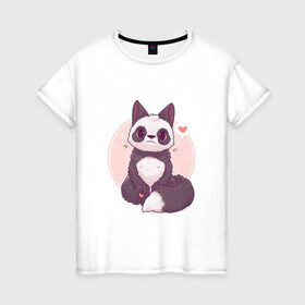 Женская футболка хлопок с принтом Лисья панда , 100% хлопок | прямой крой, круглый вырез горловины, длина до линии бедер, слегка спущенное плечо | арт | белый | лиса | любовь | мило | милота | мимишка | панда | рисунок | сердце | чёрно белый | чёрный