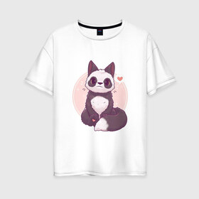 Женская футболка хлопок Oversize с принтом Лисья панда , 100% хлопок | свободный крой, круглый ворот, спущенный рукав, длина до линии бедер
 | арт | белый | лиса | любовь | мило | милота | мимишка | панда | рисунок | сердце | чёрно белый | чёрный