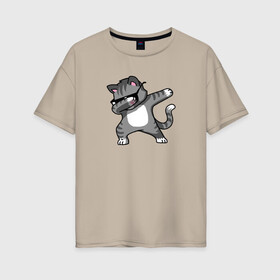 Женская футболка хлопок Oversize с принтом Котик dub , 100% хлопок | свободный крой, круглый ворот, спущенный рукав, длина до линии бедер
 | dub cat | кот | кот dub | кот в очках | кот даб | котик | котик dub | котик даб | крутой кот