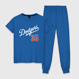 Женская пижама хлопок с принтом Los Angeles Dodgers , 100% хлопок | брюки и футболка прямого кроя, без карманов, на брюках мягкая резинка на поясе и по низу штанин | baseball | los angeles | sport.лос анджелес | team | usa | бейсбол | спорт | сша
