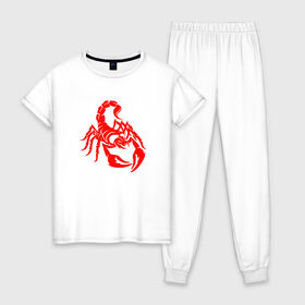 Женская пижама хлопок с принтом Scorpio , 100% хлопок | брюки и футболка прямого кроя, без карманов, на брюках мягкая резинка на поясе и по низу штанин | scorpio | знак зодиака скорпион | принт знак зодиака скорпион | принт на футболке скорпион | принт скорпион | скорпион | скорпион на футболке