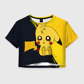 Женская футболка Crop-top 3D с принтом Пикачу/Pikachu , 100% полиэстер | круглая горловина, длина футболки до линии талии, рукава с отворотами | anime | baby | cartoon | cute | kawaii | pika pika | pokemon | аниме | анимешникам | глаза | детям | зайчик | зверек | кавайный | кот | котенок | кролик | малыш | милый | мордочка | мультфильмы | няшный | пика пика | пикачу