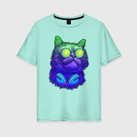Женская футболка хлопок Oversize с принтом Кот , 100% хлопок | свободный крой, круглый ворот, спущенный рукав, длина до линии бедер
 | кот | котенок | котик | котэ | котяра | хипстер