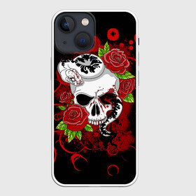 Чехол для iPhone 13 mini с принтом Череп и змея ,  |  | rose | skull | snake | змей | змея | розочки | розы | цветы | череп | черепок | черепушка