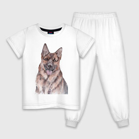 Детская пижама хлопок с принтом Овчарка , 100% хлопок |  брюки и футболка прямого кроя, без карманов, на брюках мягкая резинка на поясе и по низу штанин
 | акварель | животные | звери | краски | овчарка | песокафе | питомцы | рисунок | собаки