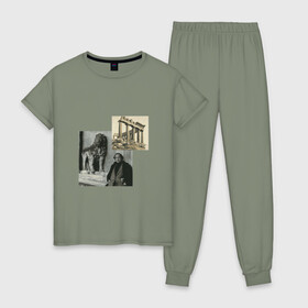 Женская пижама хлопок с принтом Иосиф Бродский Венеция , 100% хлопок | брюки и футболка прямого кроя, без карманов, на брюках мягкая резинка на поясе и по низу штанин | венеция | иосиф бродский