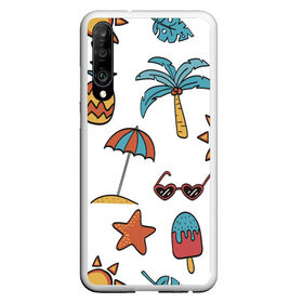 Чехол для Honor P30 с принтом Отпуск , Силикон | Область печати: задняя сторона чехла, без боковых панелей | summer | ананас | ананасы | гаваи | гавайская | звезда | звёзды | зонт | лето | мороженное | отдых | отпуск | очки | пальма | пальмы | пляж | солнце | туризм | туристическая