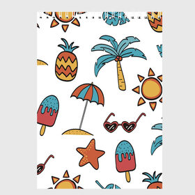Скетчбук с принтом Отпуск , 100% бумага
 | 48 листов, плотность листов — 100 г/м2, плотность картонной обложки — 250 г/м2. Листы скреплены сверху удобной пружинной спиралью | summer | ананас | ананасы | гаваи | гавайская | звезда | звёзды | зонт | лето | мороженное | отдых | отпуск | очки | пальма | пальмы | пляж | солнце | туризм | туристическая