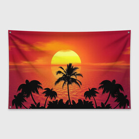 Флаг-баннер с принтом Пальмы на фоне моря , 100% полиэстер | размер 67 х 109 см, плотность ткани — 95 г/м2; по краям флага есть четыре люверса для крепления | Тематика изображения на принте: summer | восход | гаваи | гавайская | закат | лето | море | океан | отдых | отпуск | пальма | пальмы | солнце | туризм | туристическая